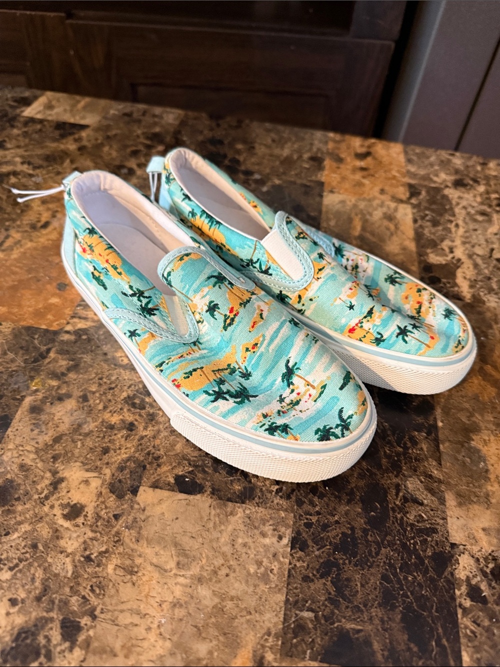 Old Navy Aqua Tropical Print Slip-On Kids Sneakers